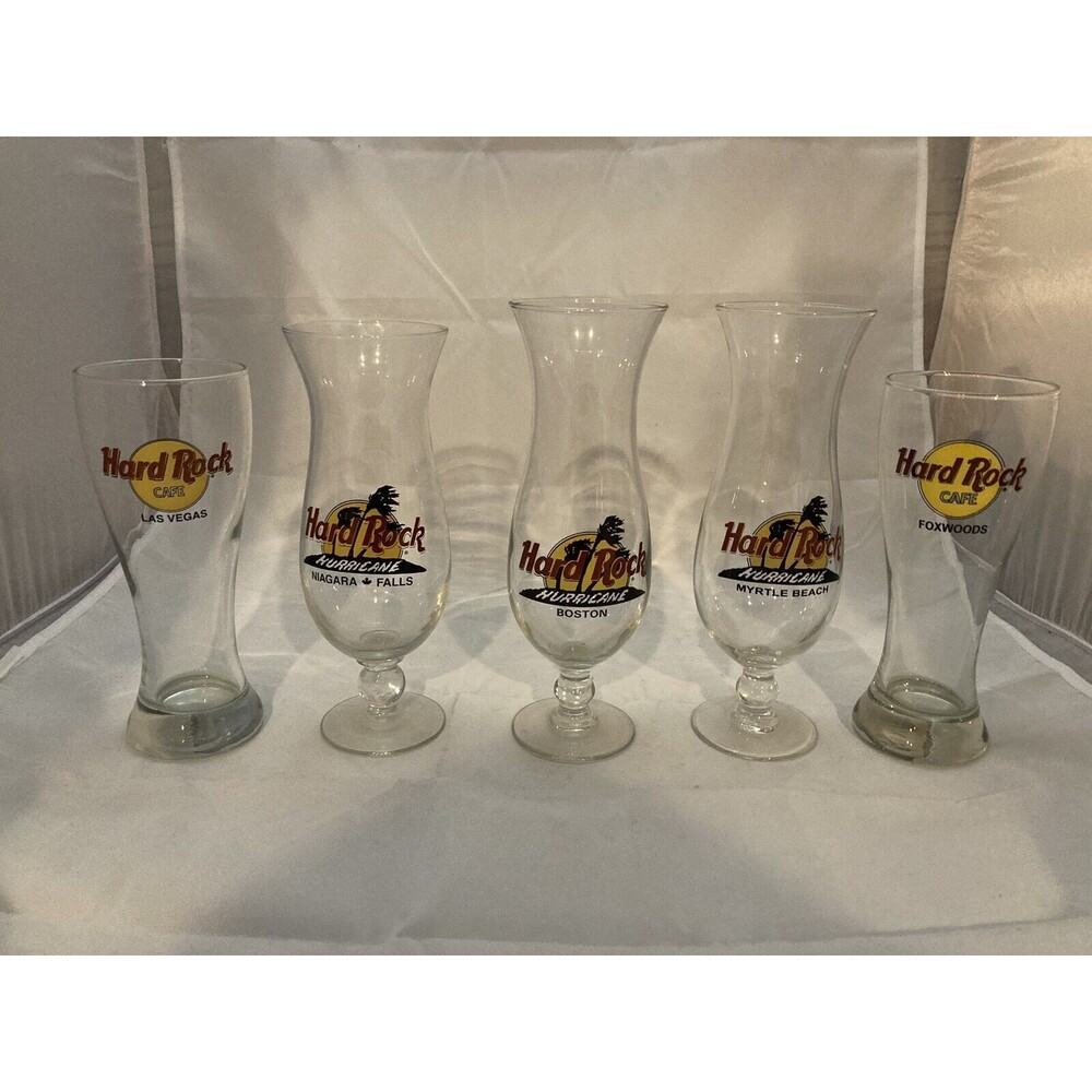 Set of 5 Hard Rock Cafe Glasses Pilsner Hurricane